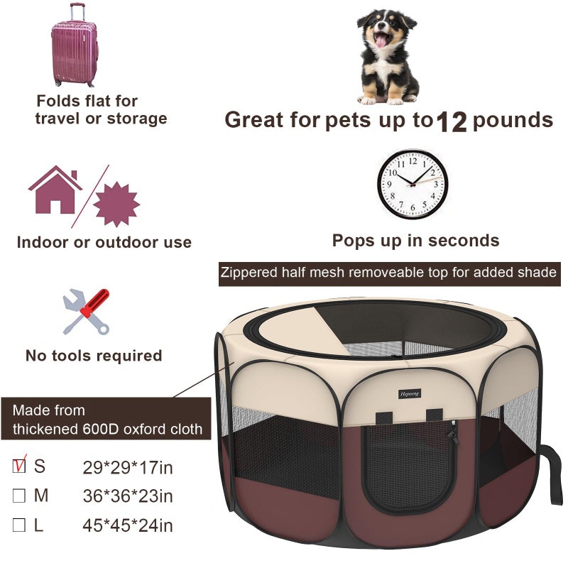 HEPEENG Portable Pet Playpen, 8-Panel Indoor/Outdoor Puppy Pen with Shade Cover & Travel Bag - Waterproof Dog Cat Tent Includes Collapsible Bowl - Image 2